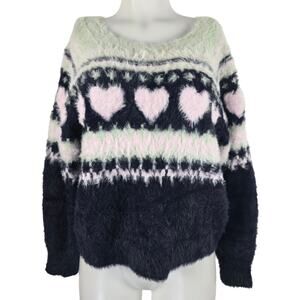 Victoria's Secret Soft V-Neck Heart Green Blue Women's Winter Sweater L